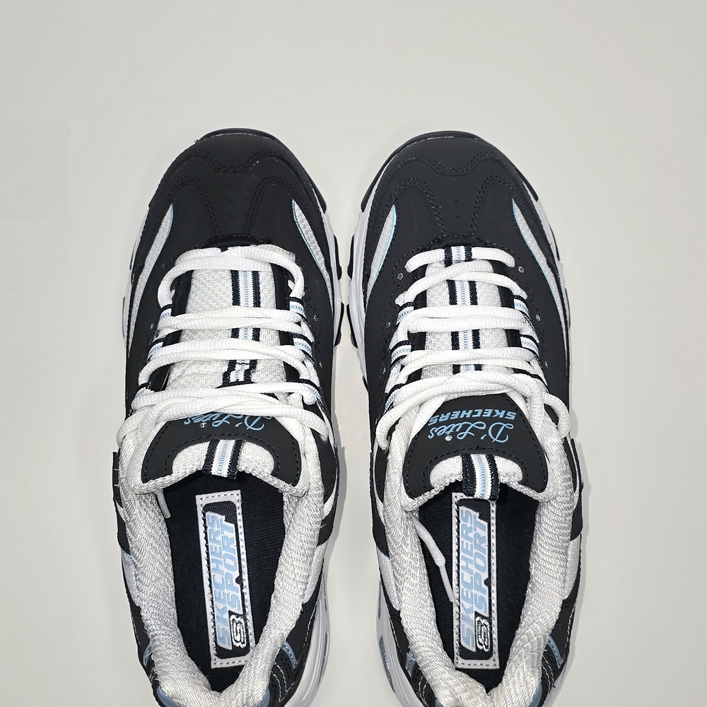 Skechers D'Lites Black White and Light Blue Women's Sneakers - Picture 3 of 6